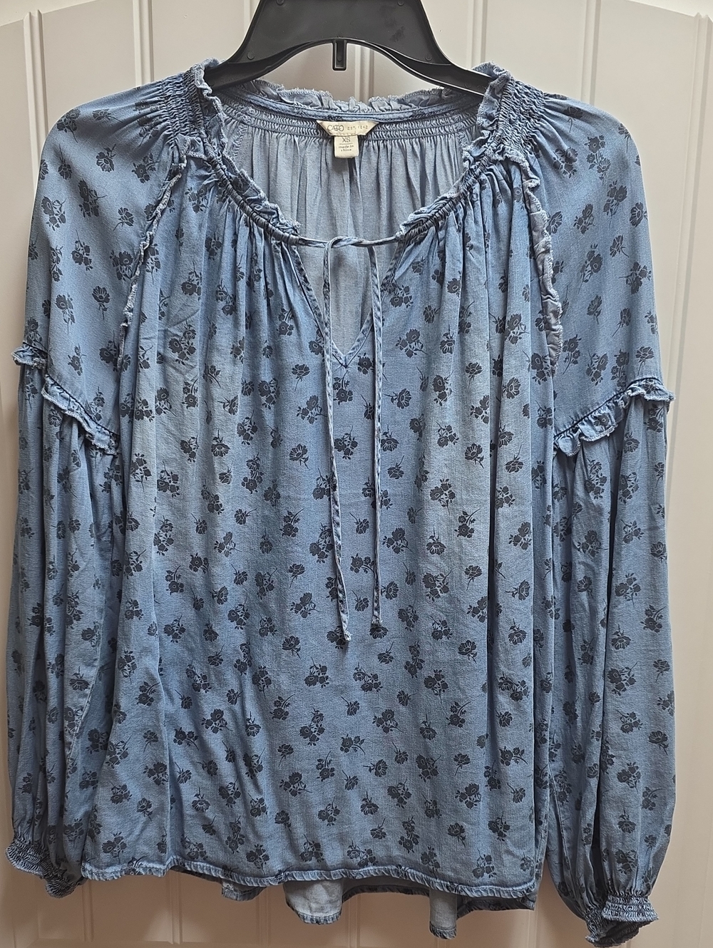 Cato Dusty Blue Floral Peasant Blouse XS